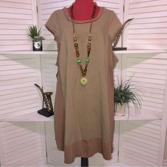 Vintage 70s hippie boho brown dark beige mini dress Sz L - Picture 7 of 8